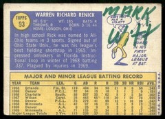 1970 Topps Rick Renick (Ink On Back) Minnesota Twins #93