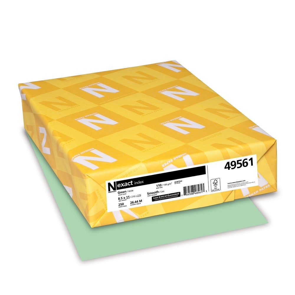 Wausau Neenah Paper Exact Index Card Stock 110 Lb Index Weight 8.5 X 11 Green
