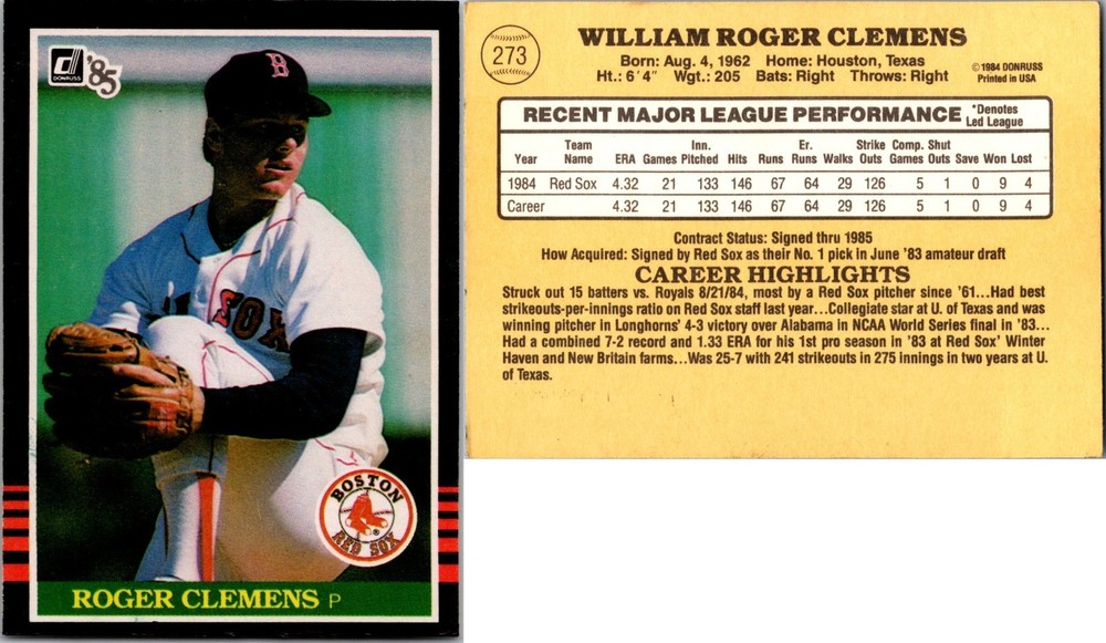 1985 Donruss Roger Clemens #273 Rookie Card RC Low-Grade Poor – INK On Front