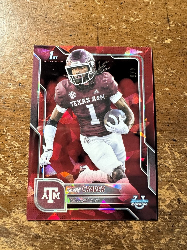 2025 Bowman University Sapphire Mario Craver Red Refractor /5 #165 Aggies RC