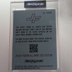 2021 JERSEY FUSION ALL SPORT EDDIE MATHEWS GAME USED SWATCH JF-EM54 1954 1/1