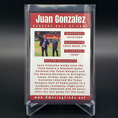 Juan Gonzalez Texas Rangers Hall Of Fame Jacket Ceremony Baseball Card 2023 Mint