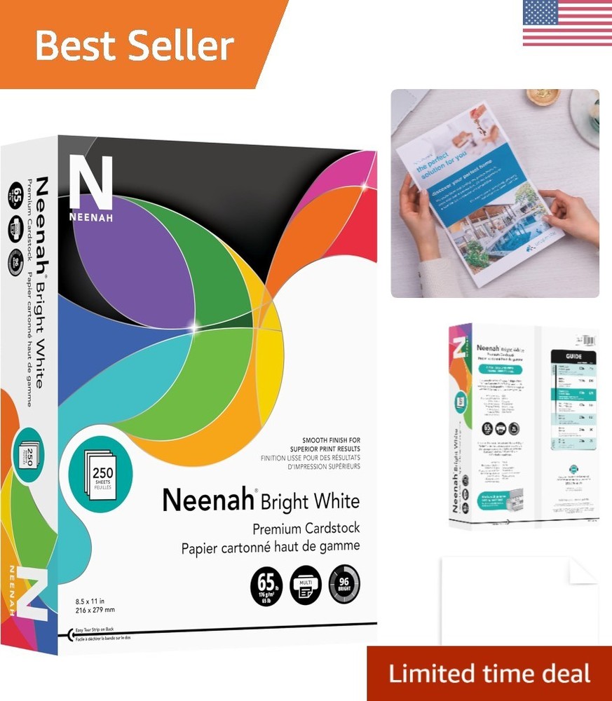Neenah Bright White Card Stock – 250 Sheets, 65 lb, Acid-Free for Prints
