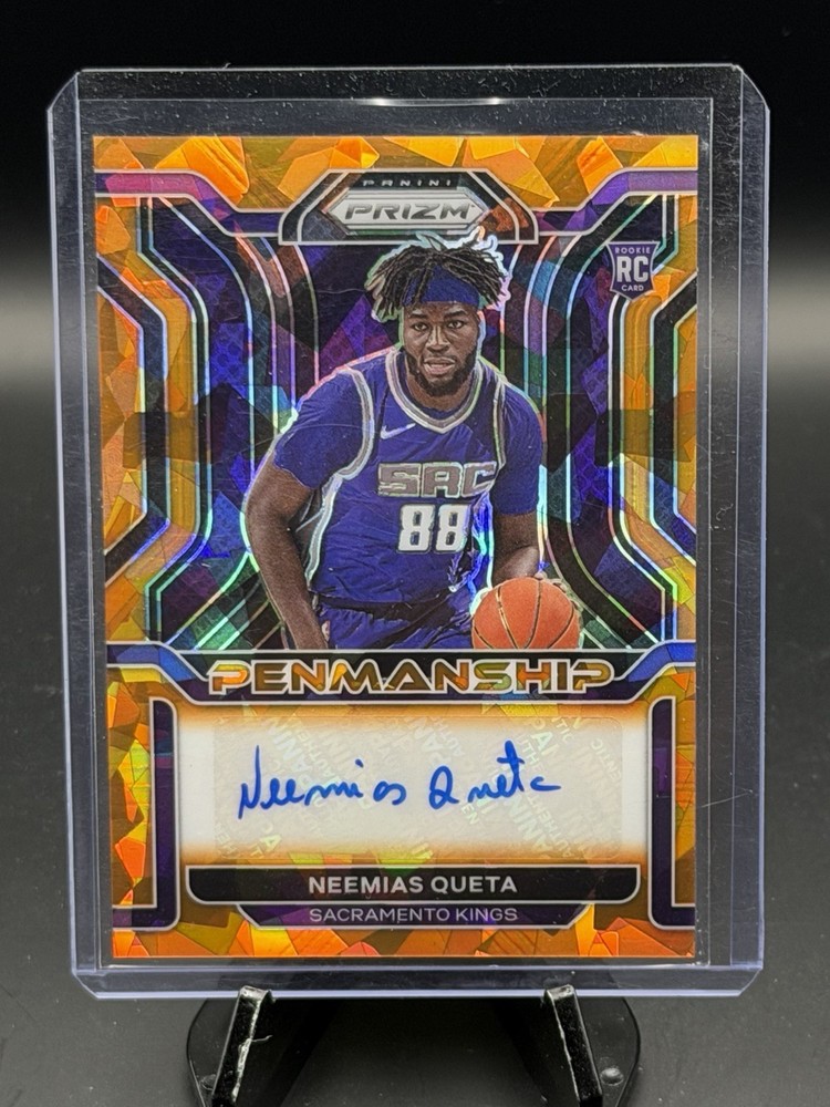 2021-22 Prizm Penmanship Neemias Queta Orange Cracked Ice Auto RC Celtics RP-NQU