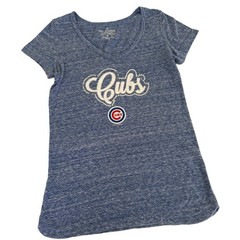 Chicago Cubs Women&rsquo;s S Tshirt Blue SPARKLE Bling V Neck SOFT AS A GRAPE MLB