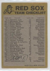 1974 Topps Team Checklists Boston Red Sox (Two Stars on Back) 1g62