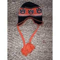 Auburn Beanie With Tassel&rsquo;s. Orange, Navy Blue And White. One Size Fits All