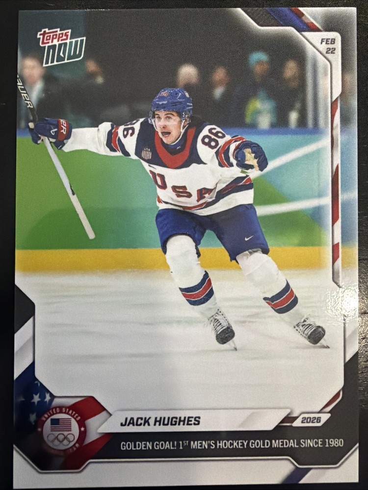 QTY IN HAND Jack Hughes 2026 Olympics Topps Now Card 18 Hockey OT GOAL For GOLD
