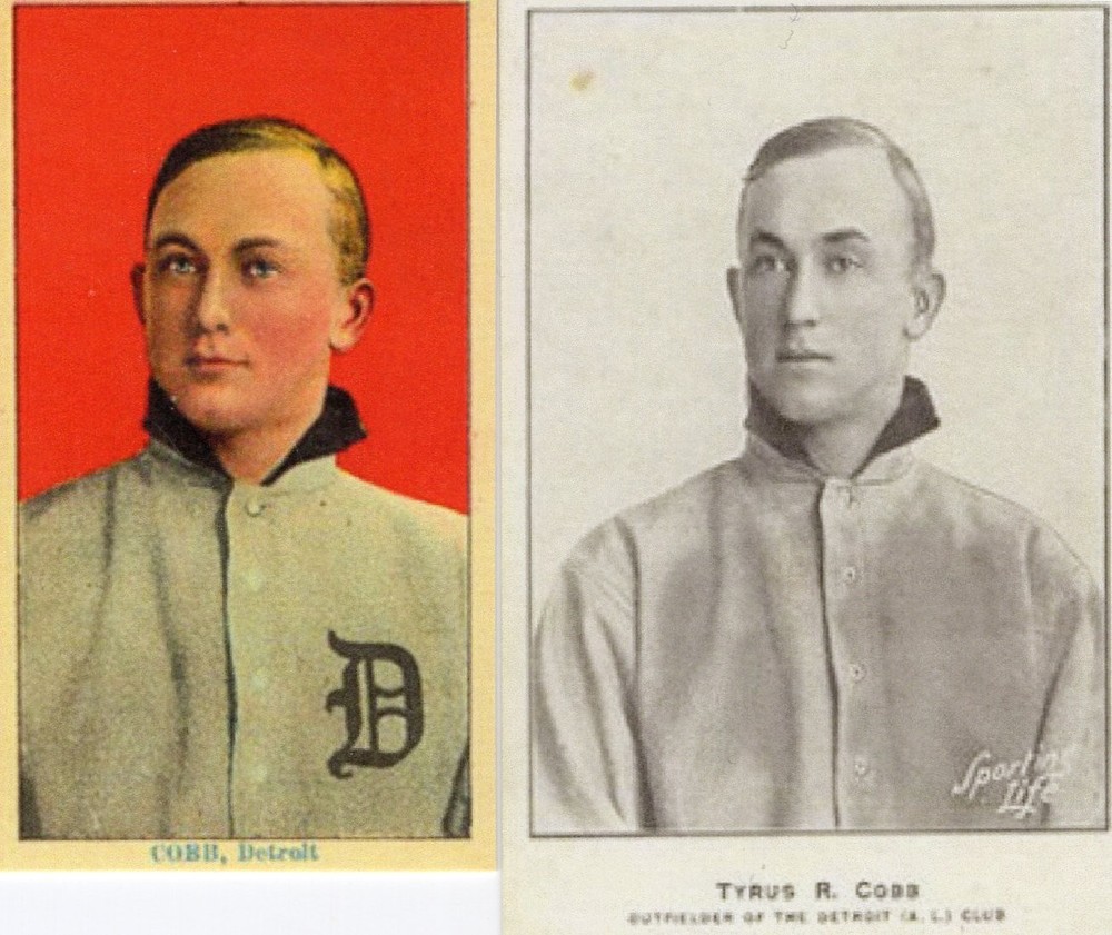 Ty Cobb Lot of 2 Licensed Reprints 1909 T206 Coupon Brand/1907 Sporting Life RC