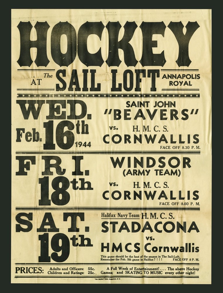 18X24 1944 HOCKEY BROADSIDE 2-16-18-19 ST JOHN CORNWALLIS WINDSOR HMCS STADACONA