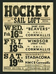 18X24 1944 HOCKEY BROADSIDE 2-16-18-19 ST JOHN CORNWALLIS WINDSOR HMCS STADACONA