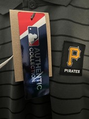 Nike Baseball Pittsburgh Pirates Dark Gray Black Striped Polo Shirt Size Small