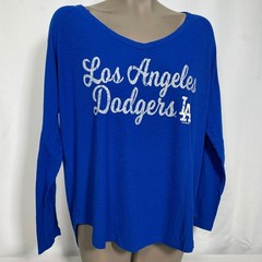 Los Angeles Dodgers MLB Blue Ribbed Long Sleeve Script Logo Shirt Women&rsquo;s LARGE