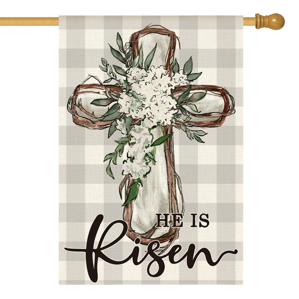 AVOIN colorlife He Is Risen Easter House Flag Size-28 x 40&Prime;, green