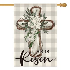 AVOIN colorlife He Is Risen Easter House Flag Size-28 x 40&Prime;, green