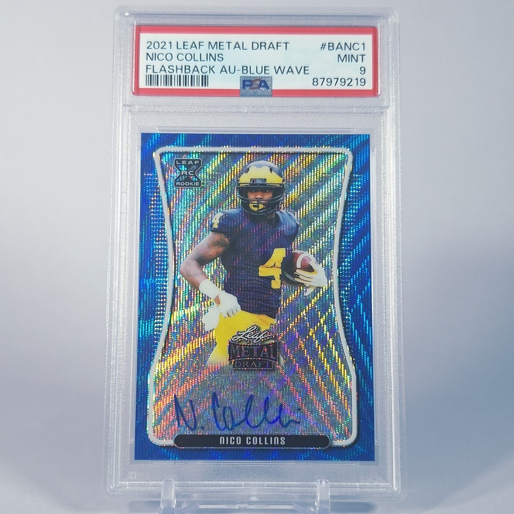 2021 Leaf Nico Collins Rookie Flashback Blue Wave Auto Numbered 20/20 PSA 9 Mint