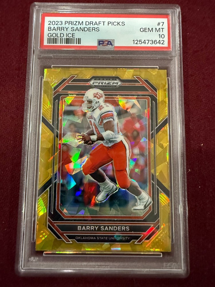 Barry Sanders 2023 Prizm Draft Picks Gold Ice Prizm PSA 10 Gem Mt Lions