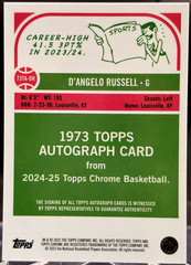 2025 Topps Chrome D’Angelo Russell 1973 Topps Orange Cracked Ice Auto RC#/25