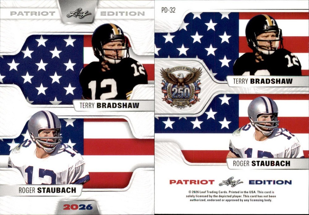 2026 LEAF 250TH ANNIVERSARY PATRIOT EDITION BRADSHAW / STAUBACH PD-32 FOOTBALL