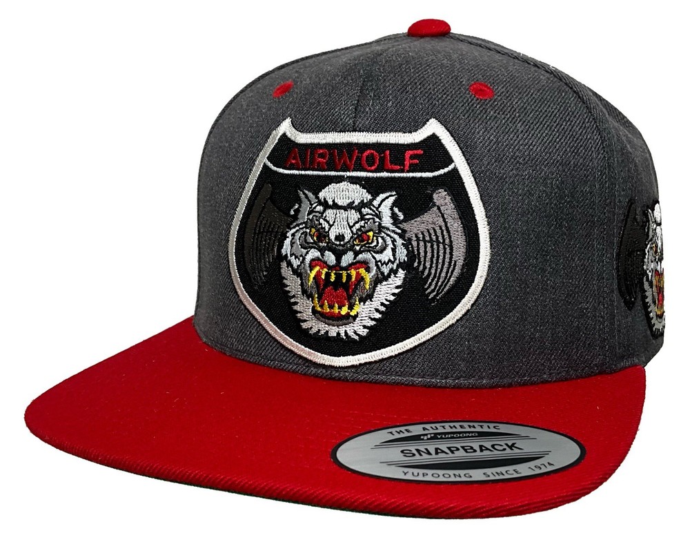 USAF AIRWOLF 2 LOGOS HAT DARK GREY RED FLAT BRIM SNPBACK