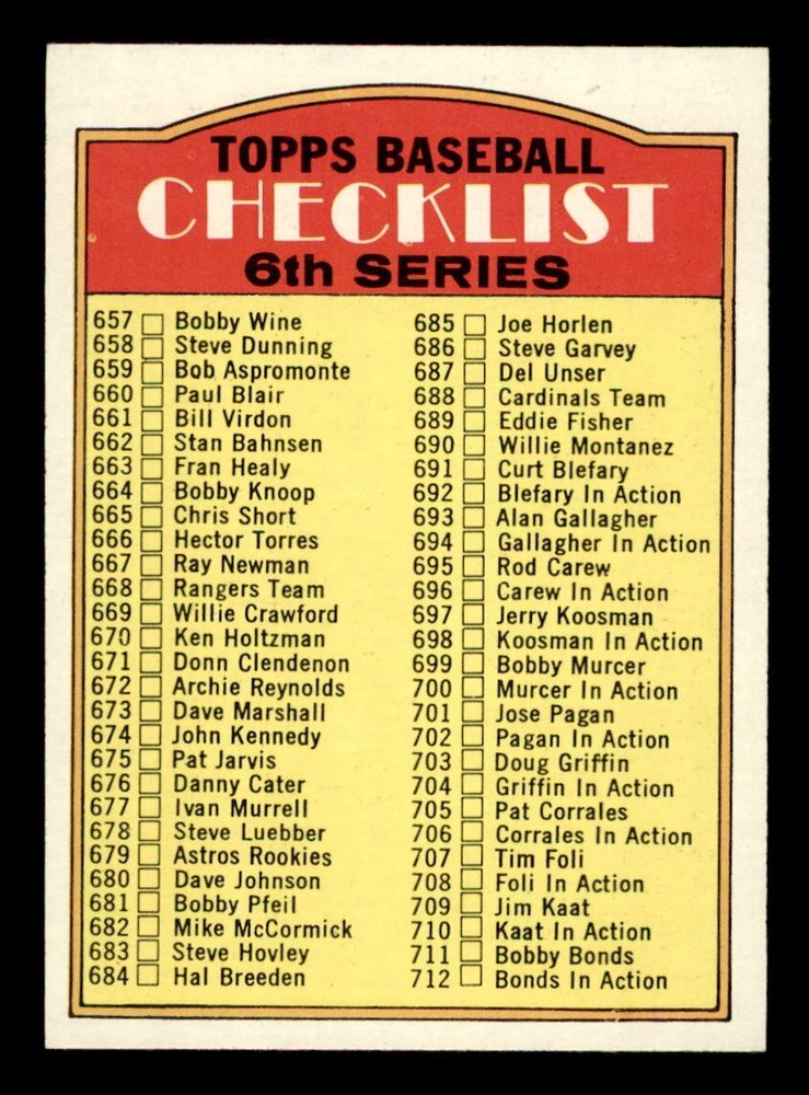 1972 Topps Baseball #604 6th Series Checklist (657-787) NM/MT *d9