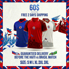 HAITI SOCCER JERSEY BLUE – RED – WHITE Size Small – 3XL (FREE SHIPPING)