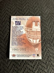 2002 Fleer Box Score Debuts #13 Jeremy Shockey/2002 – FB Sharp Corners Centered