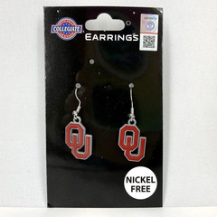 Oklahoma Sooners OU Earrings Nickel Free NCAA Dangle 1&Prime; Collegiate Silver Toned