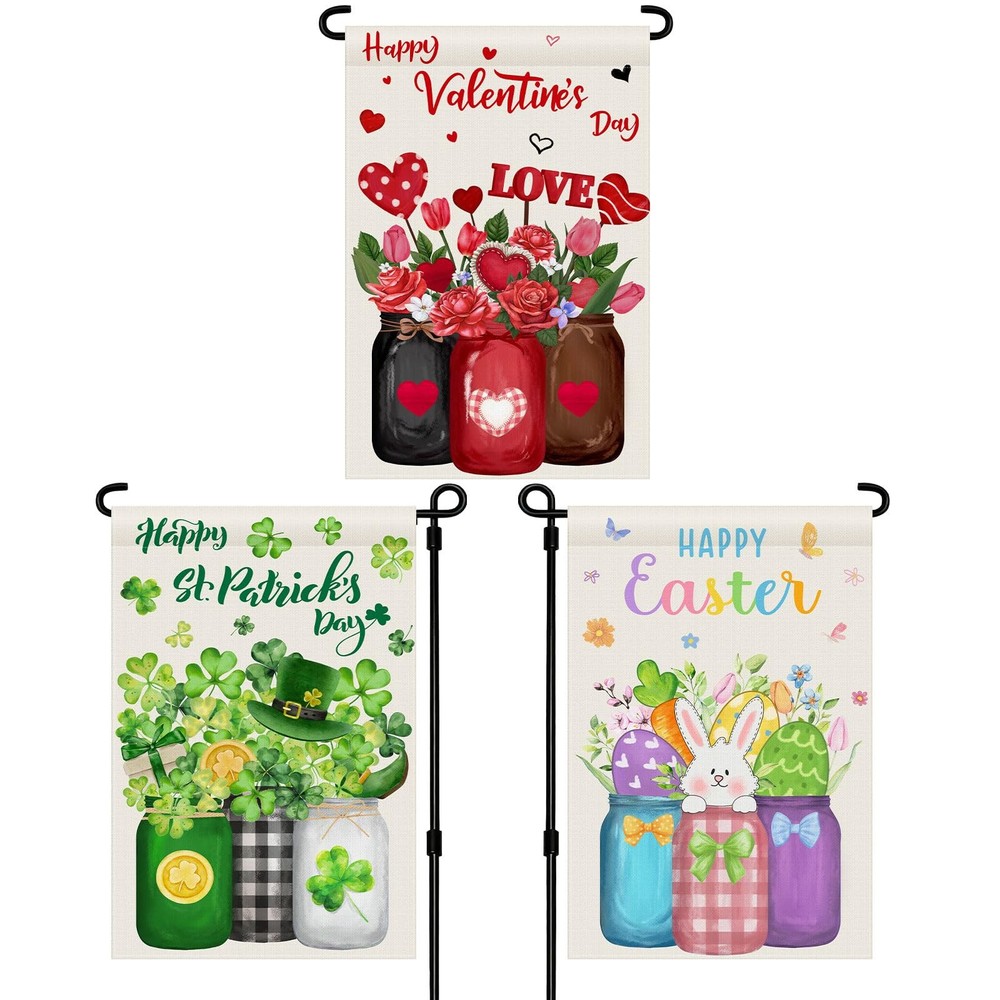 Hahafelt 3 Pack 12&Prime; x 18&Prime; Easter Garden Flag 12 x 18 inches, multicolor