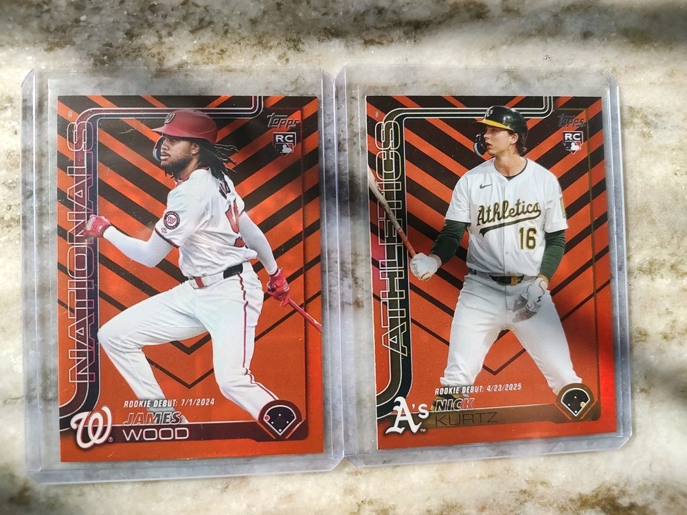 (2) Nick Kurtz & James Wood 2025 Topps Update Holiday Orange Foil SP RC #US197
