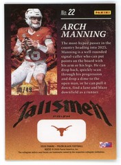2025 PANINI PRIZM BLACK ARCH MANNING /49 ORANGE NIL TALLSMEN #22 TEXAS CLR MATCH