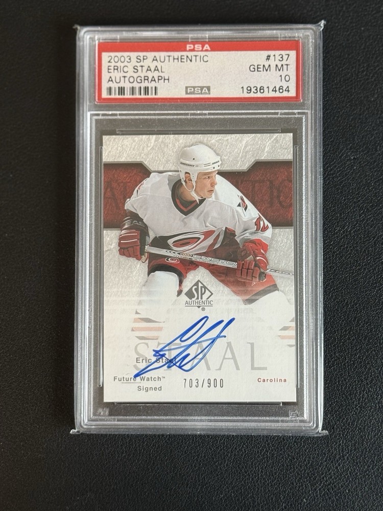 2003-04 UD SP AUTHENTIC FUTURE WATCH AUTO /900 ERIC STAAL PSA 10 HURRICANES RC!