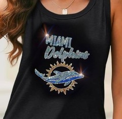 IRON ON TRANSFER Miami Dolphins Crystal Rhinestones 8×9 inches For Tshirt