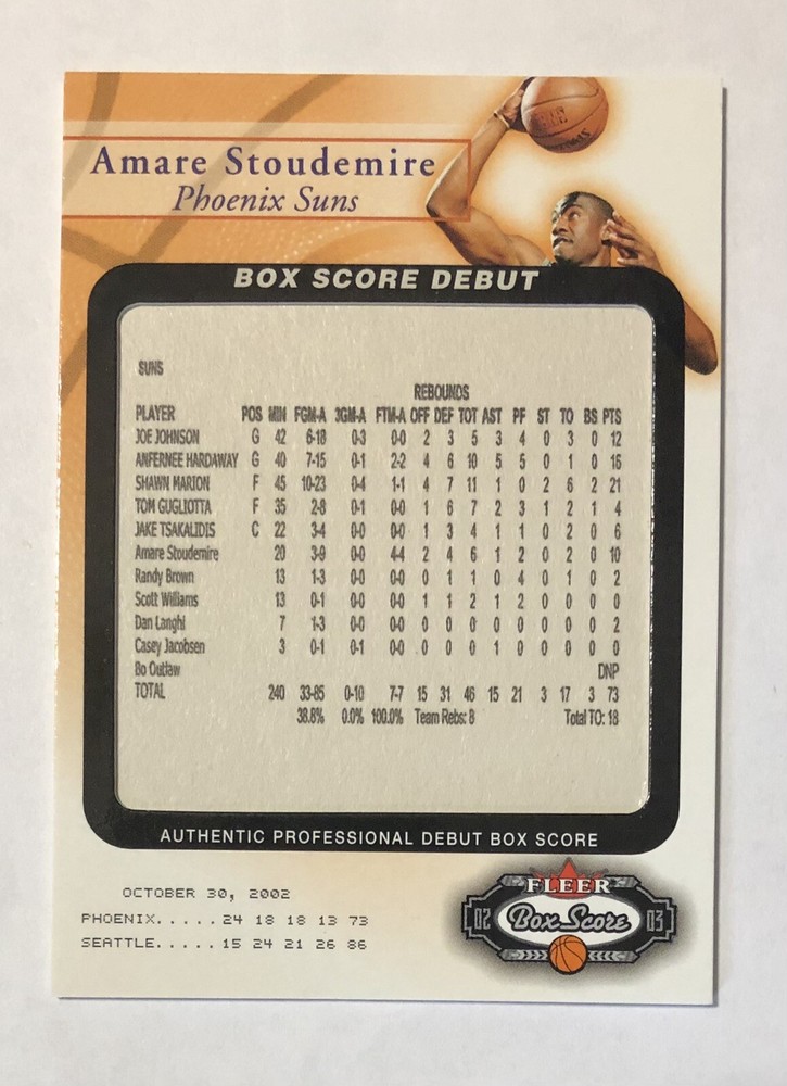 Amare Stoudemire 2002-03 Skybox USA Today Box Score Debut #15 of 15 1683/2002
