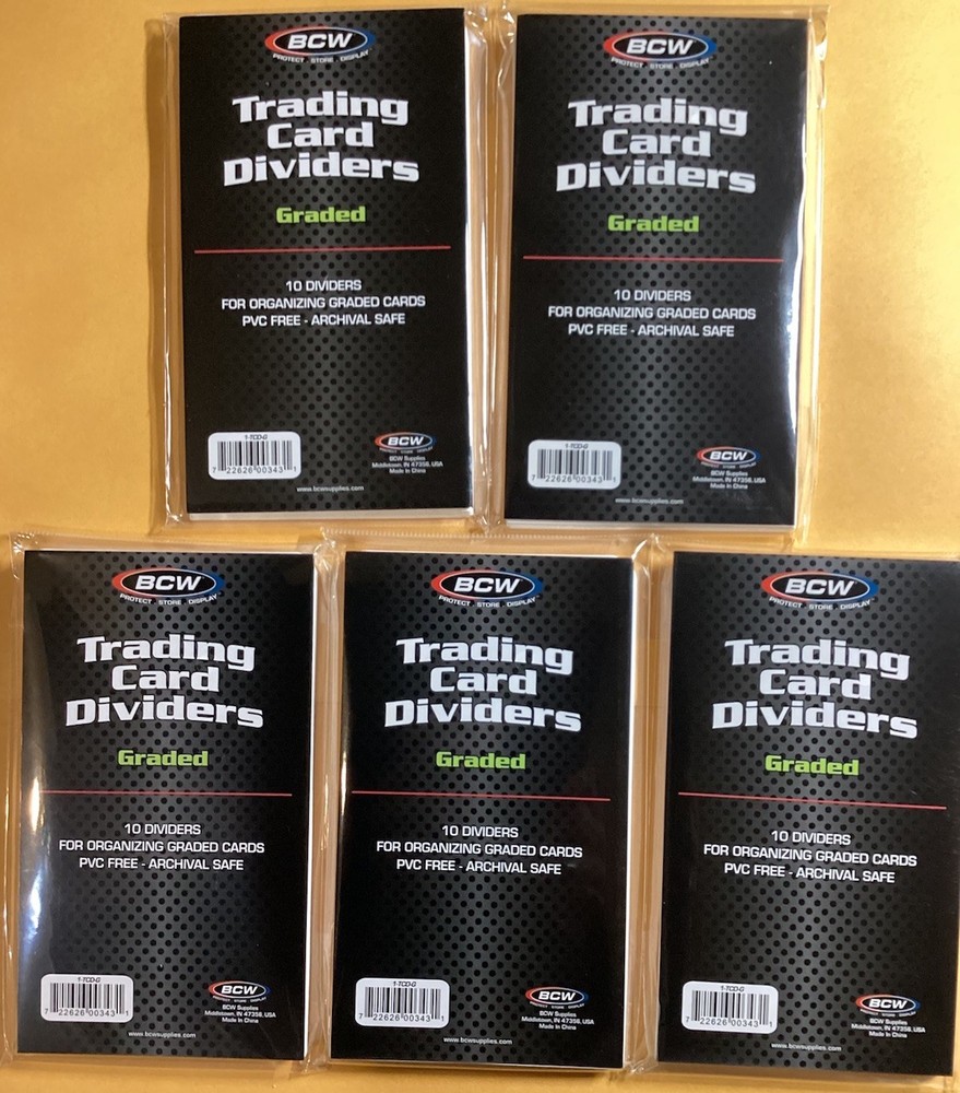 5 Packs of 10 BCW Graded Size Trading Card Dividers(50) Fast Priority Shipping