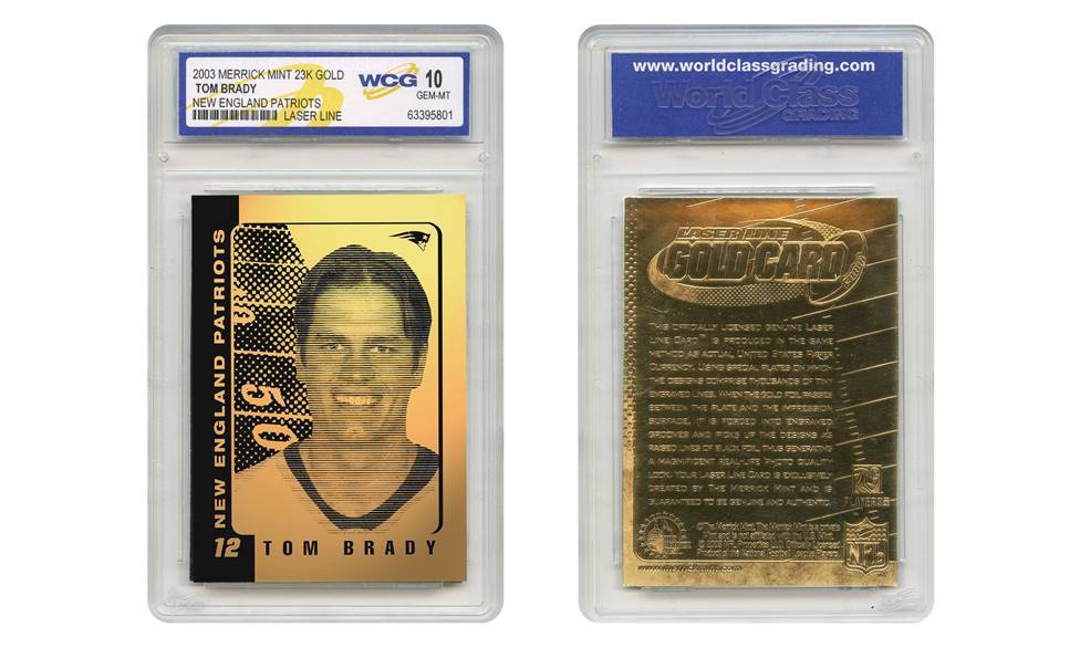 2003 TOM BRADY Laser Line NFL NEW ENGLAND PATRIOTS 23KT GOLD CARD – GEM-MINT 10