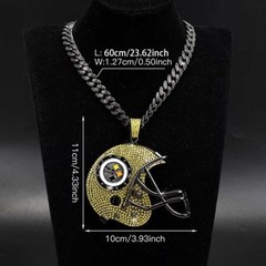 Pittsburgh Steelers Big Pendant Gem Chain 24&Prime; Necklace 4.3×3.9 Iced Helmet