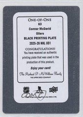 2025-26 Upper Deck Series 1 Printing Plate Black 1/1 Connor McDavid #63 07gg