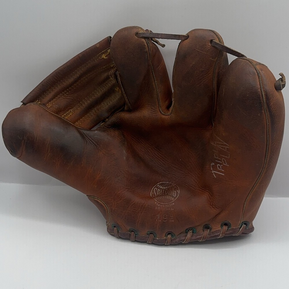 Spalding Triple Play 191 Three Finger Baseball Glove Vintage Leather USA 1940s