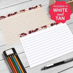 321Done Ruled Index Cards Large 5×7 Set of 50 Red Roses on Tan