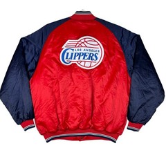 Vintage Nike Team Los Angeles Clippers Bomber Jacket Mens XL Red Blue NBA Satin