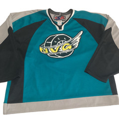 Vintage SP Hockey Jersey Mens XL Teal Black Made In Canada Unknown Team Emblem