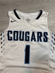 Nike white & navy blue basketball jersey &lsquo;COUGARS size small women’s