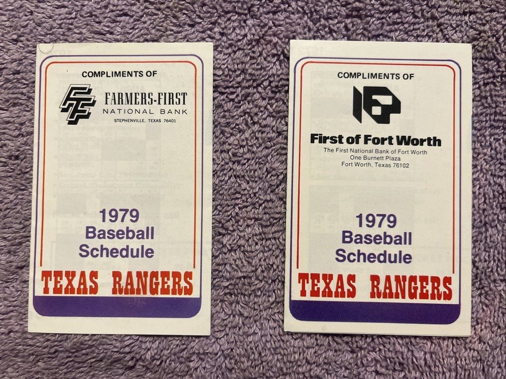 POCKET SCHEDULES MLB PAIR OF 2 1979 TEXAS RANGERS FARMERS-FIRST/FIRST OF FTWORTH
