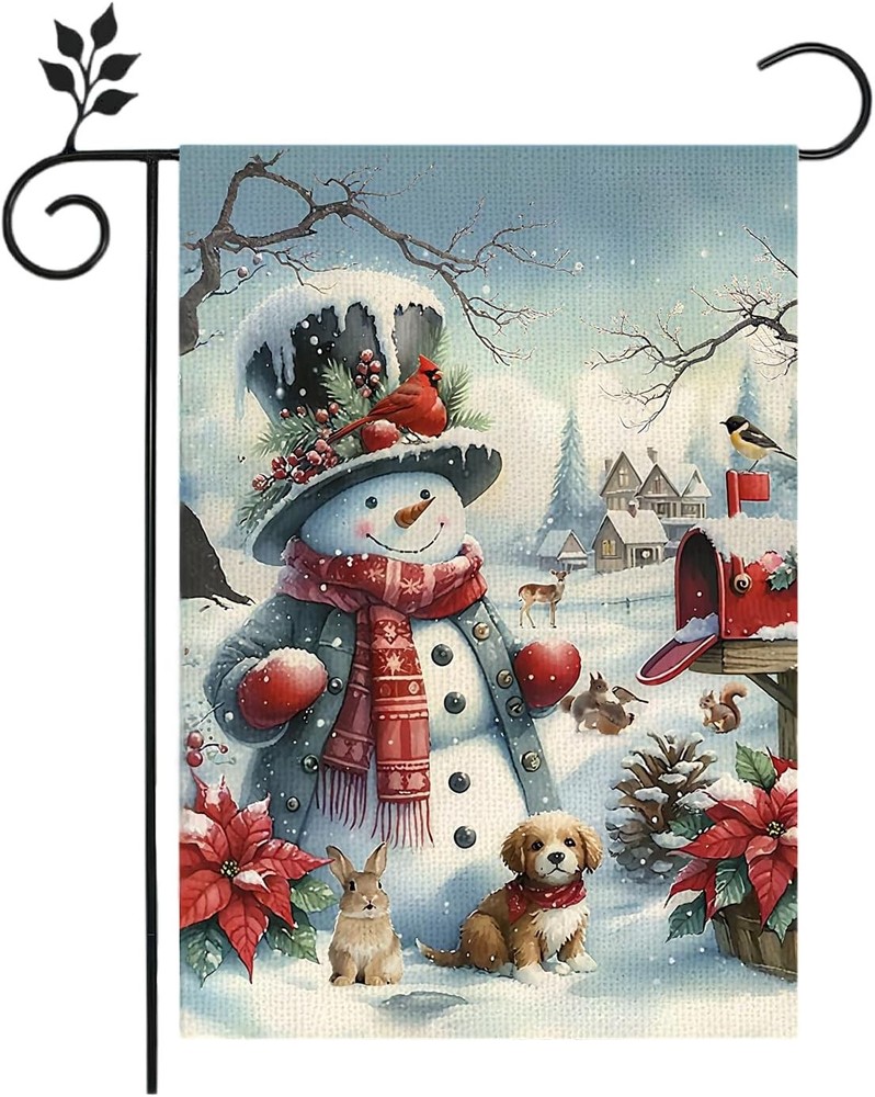 Winter Snowman Garden Flag 12×18 Flags Vertical inches, White