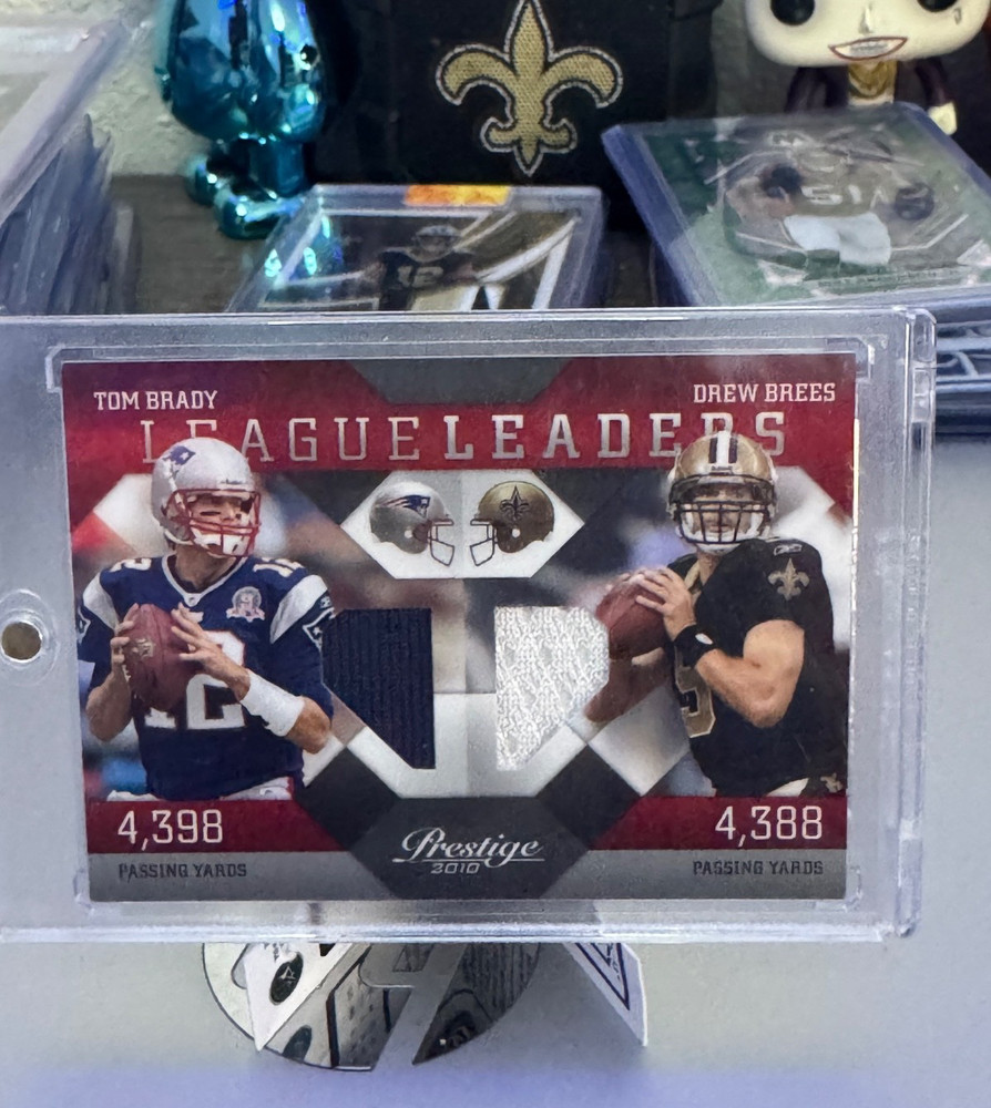 2010 Prestige League Leaders Tom Brady / Drew Brees DUAL PATCHES GAME WORN #/230
