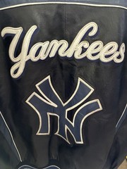 Vintage New York Yankees Leather Big Graphic Jacket! Rare Color way! 2XL.