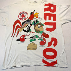 Vintage Boston Red Sox Shirt Mens XL White MLB Sun Sportswear Looney Tunes 90s
