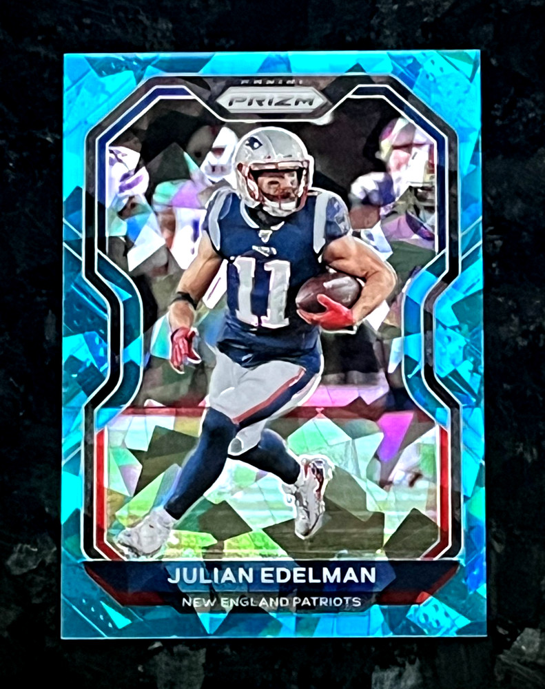 2020 Panini Prizm Julian Edelman 39/99 Blue Cracked Ice New England Patriots #22