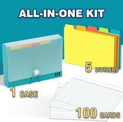4×6 Index Card Case with 100 Heavyweight Ruled Cards Teal Plastic Organizer